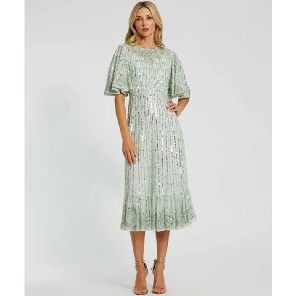 Mac Duggal Midi Mint/Silver/Pearl Size 6 STYLE 5579